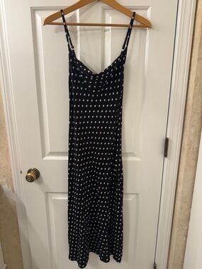 Trendyol Black Maxi Slip Dress with White Polka Dots